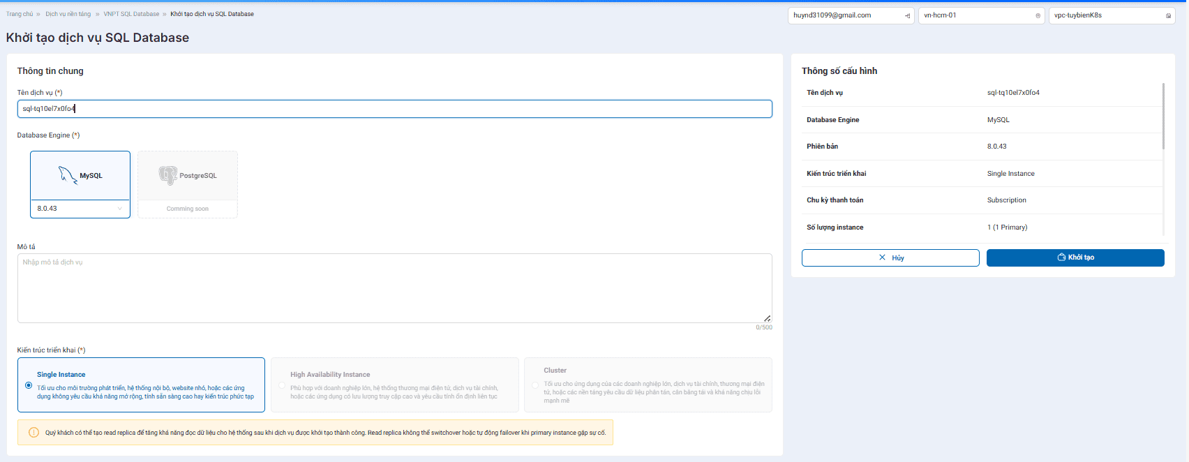 Tai Database Khởi tạo SQL Database | Tài liệu VNPT Cloud
