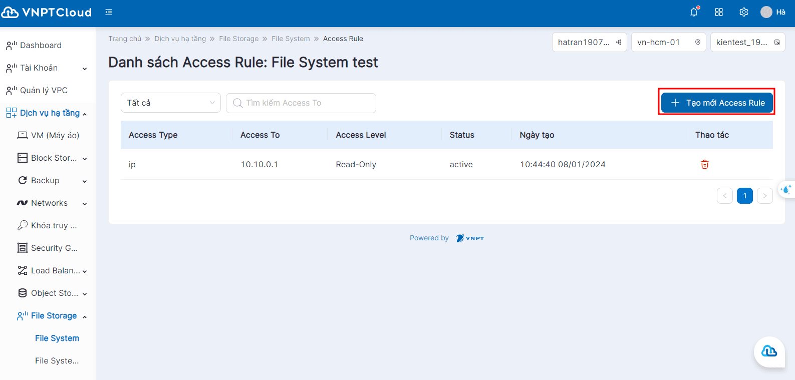 Quản lý Access Rule VPC tùy biến | Tài liệu VNPT Cloud