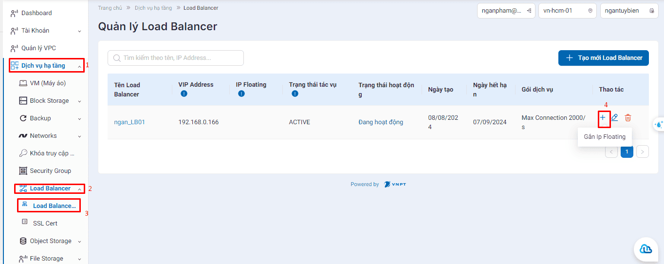 Gắn IPFloating Load Balancer VPC tùy biến | Tài liệu VNPT Cloud