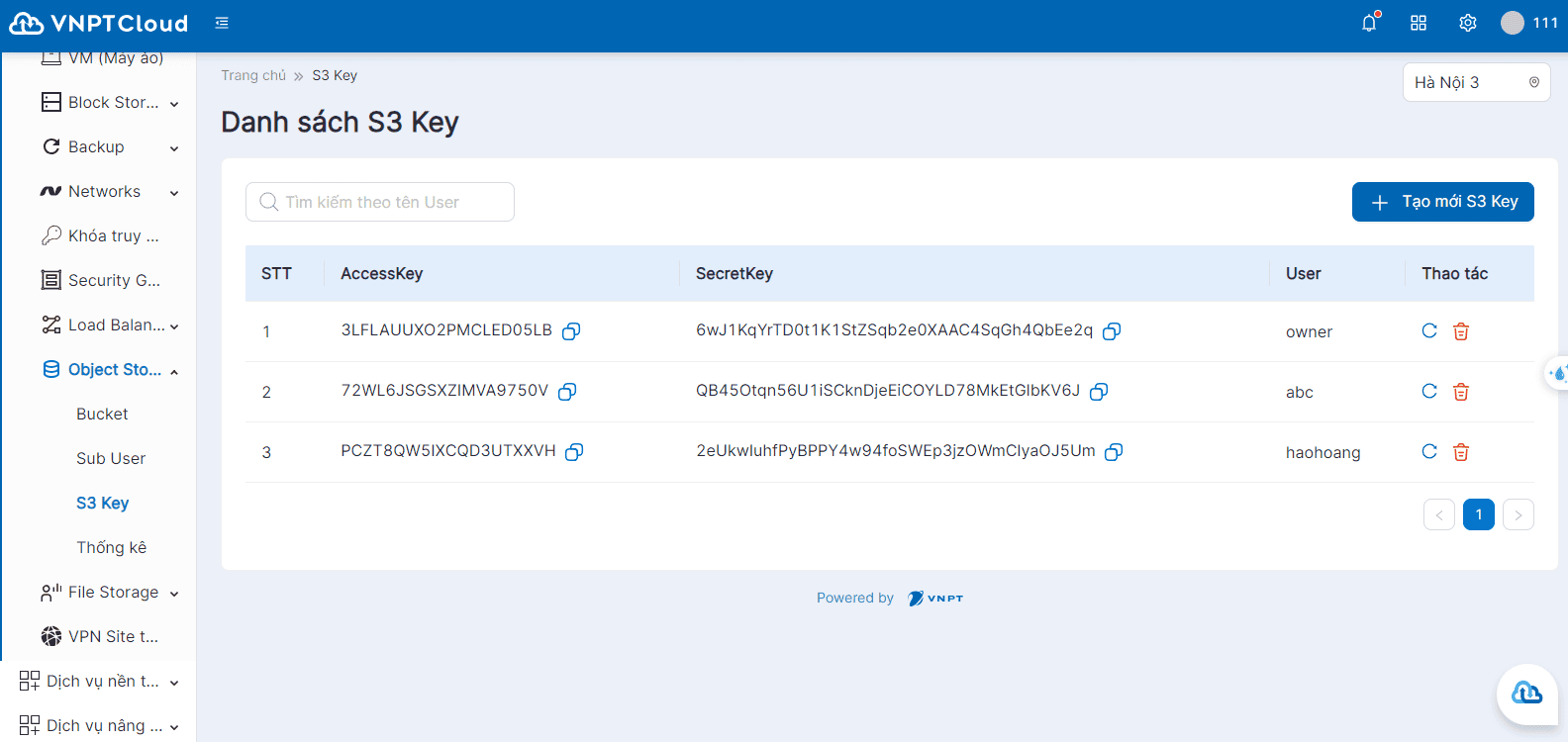 S3 Key Path Xem danh sách S3 Key | Tài liệu VNPT Cloud