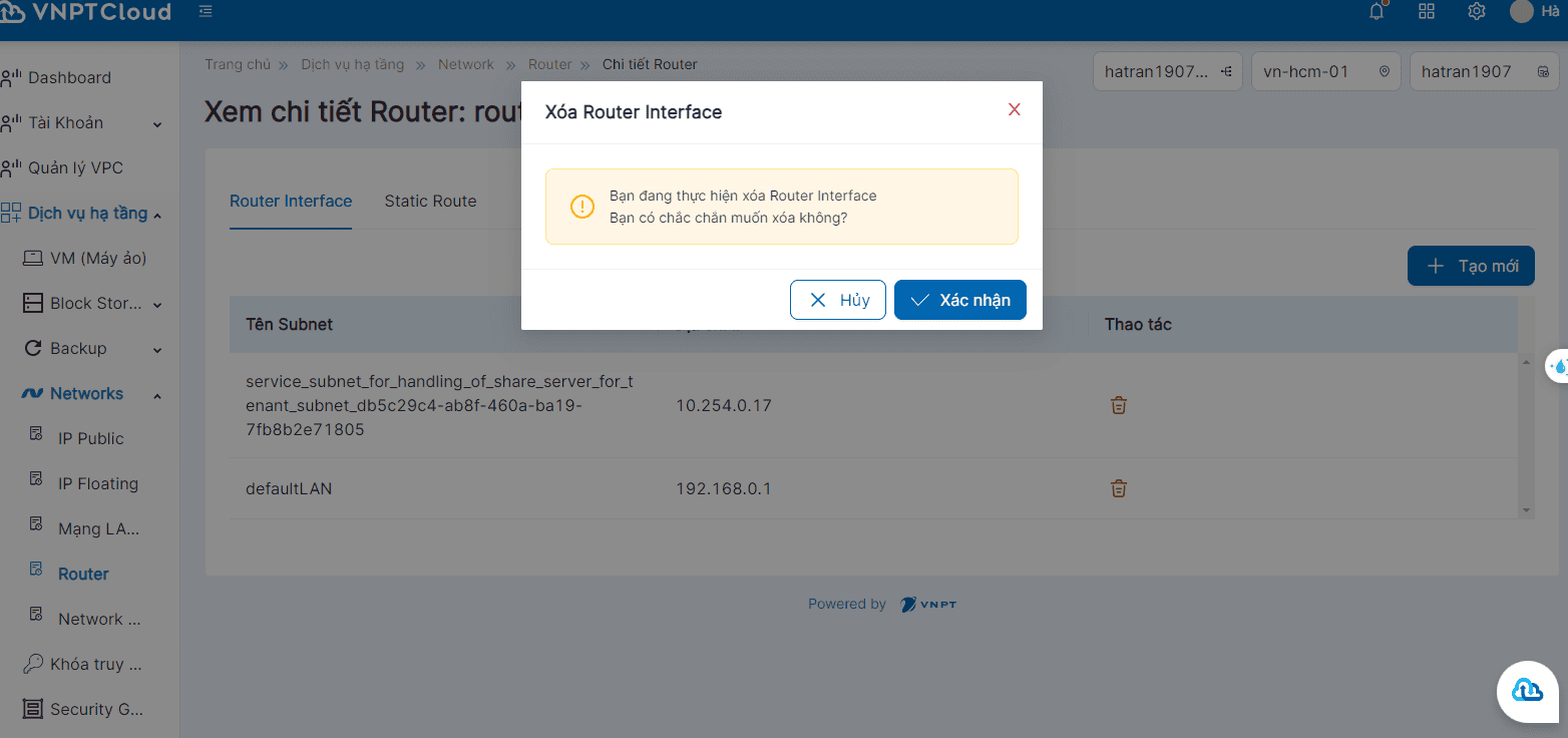 Vntt Router Xóa Router Interface | Tài liệu VNPT Cloud